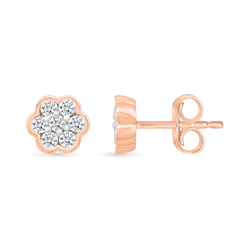 0.23 CT. T.W. Multi-Diamond Flower Stud Earrings in 10K Rose Gold