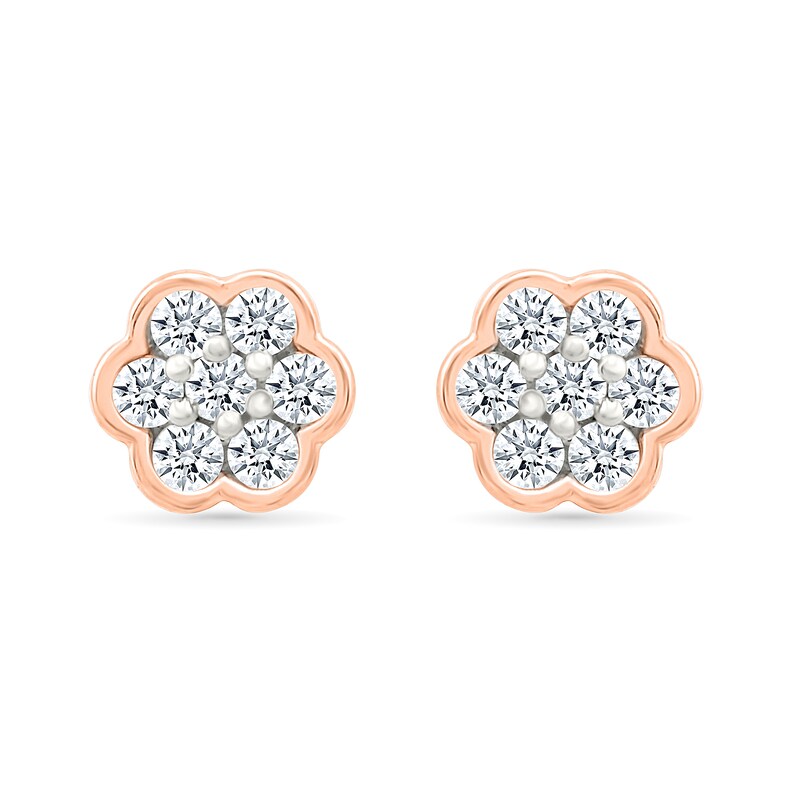 0.23 CT. T.W. Multi-Diamond Flower Stud Earrings in 10K Rose Gold