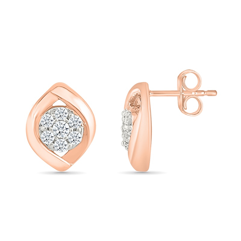 Main Image 2 of 0.23 CT. T.W. Multi-Diamond Crossover Frame Stud Earrings in 10K Rose Gold