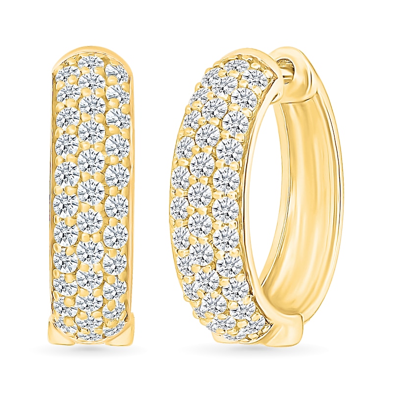 Main Image 1 of 0.95 CT. T.W. Diamond Triple Row Hoop Earrings in 10K Gold