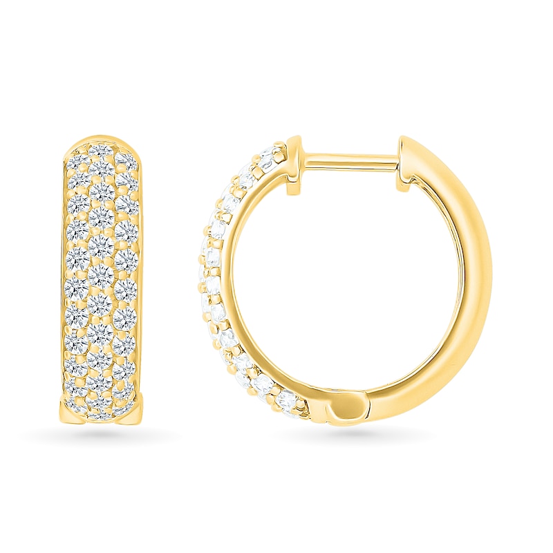 Main Image 2 of 0.95 CT. T.W. Diamond Triple Row Hoop Earrings in 10K Gold