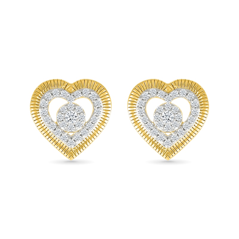 Main Image 3 of 0.23 CT. T.W. Multi-Diamond Double Frame Heart Stud Earrings in 10K Gold