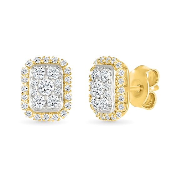 0.23 CT. T.W. Multi-Diamond Elongated Cushion Frame Stud Earrings in 10K Gold