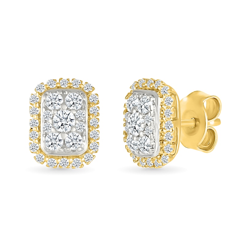 0.23 CT. T.W. Multi-Diamond Elongated Cushion Frame Stud Earrings in 10K Gold