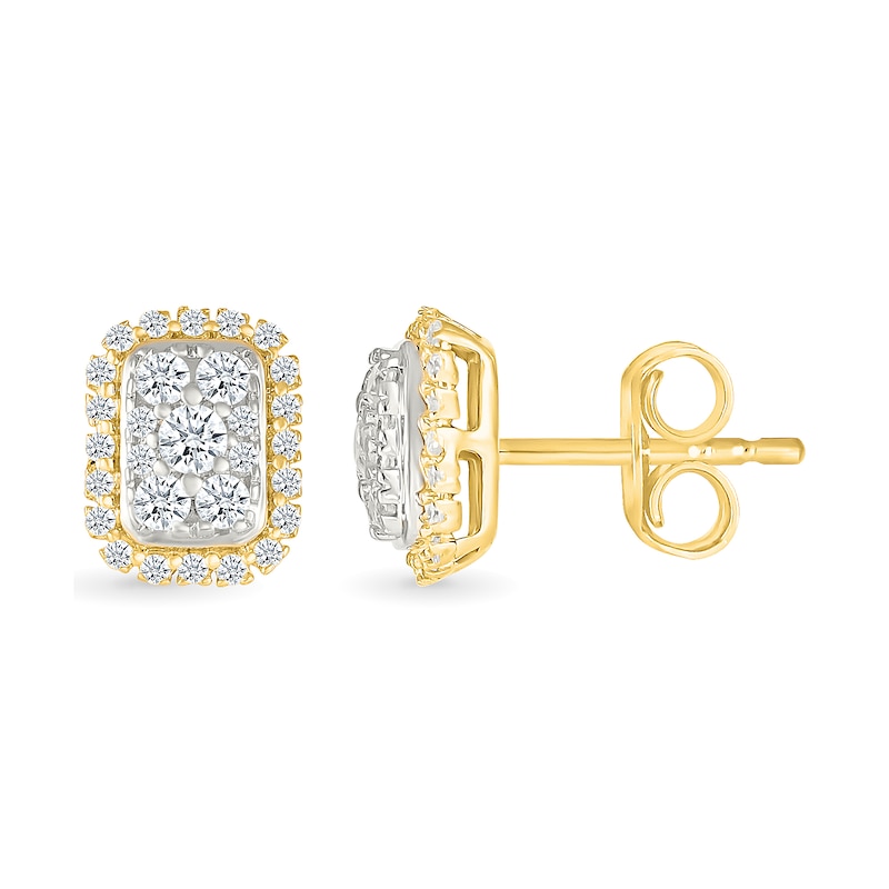 0.23 CT. T.W. Multi-Diamond Elongated Cushion Frame Stud Earrings in 10K Gold