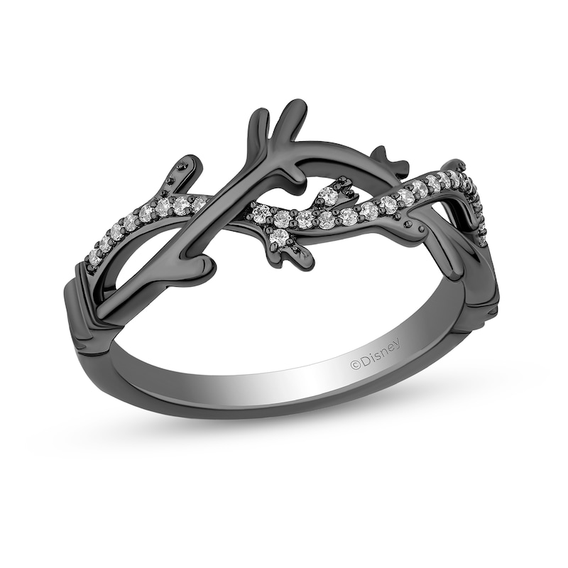 Main Image 1 of Enchanted Disney Villains Ursula 0.085 CT. T.W. Diamond Coral Crossover Ring in Sterling Silver with Black Rhodium Plate