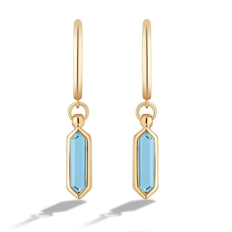 Limor Elongated Hexagon Swiss Blue Topaz Solitaire Hoop Drop Earrings in 10K Gold