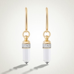 Limor Mindful Jewellery Guidestones White Quartz and 0.145 CT. T.W. Diamond Obelisk Drop Earrings in 10K Gold