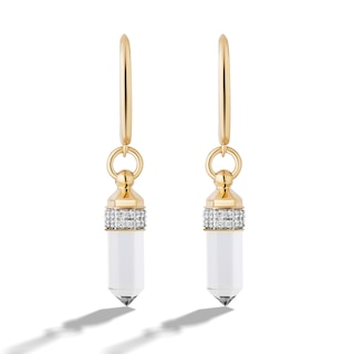 Limor Mindful Jewellery Guidestones White Quartz and 0.145 CT. T.W. Diamond Obelisk Drop Earrings in 10K Gold