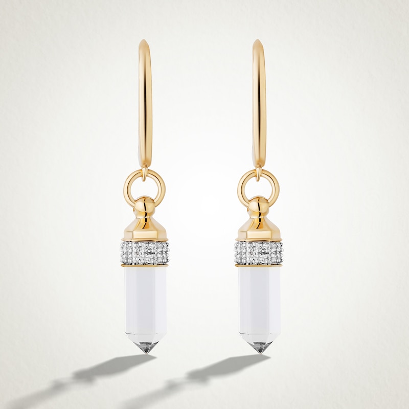 Main Image 1 of Limor Mindful Jewellery Guidestones White Quartz and 0.145 CT. T.W. Diamond Obelisk Drop Earrings in 10K Gold