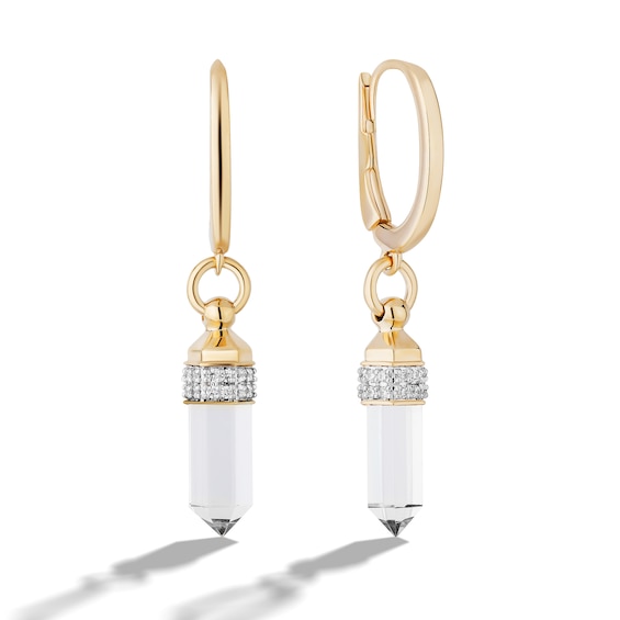 Limor Mindful Jewellery Guidestones White Quartz and 0.145 CT. T.W. Diamond Obelisk Drop Earrings in 10K Gold