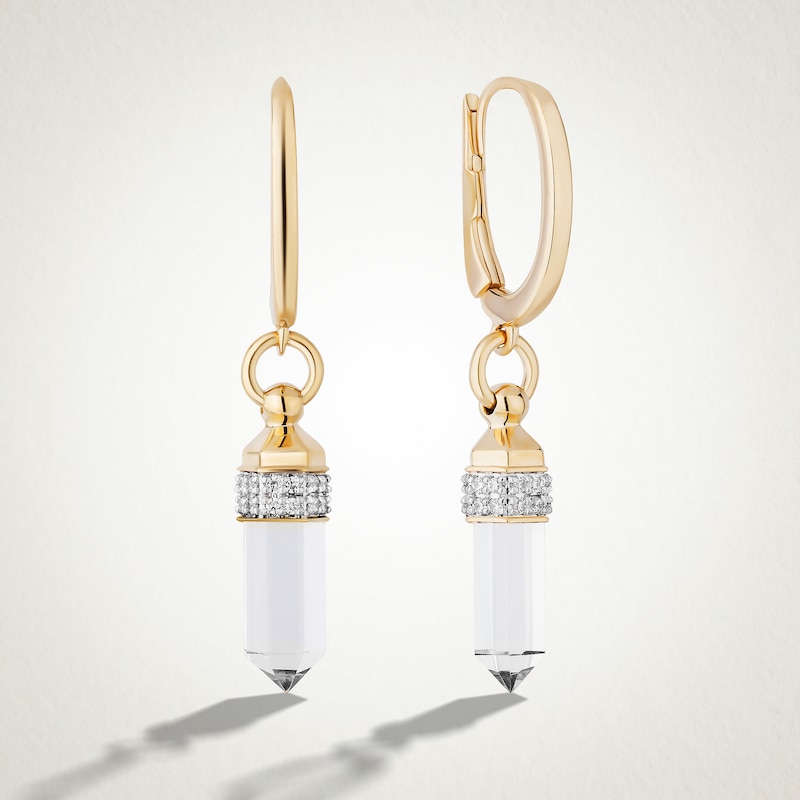 Limor Mindful Jewellery Guidestones White Quartz and 0.145 CT. T.W. Diamond Obelisk Drop Earrings in 10K Gold