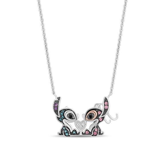 Disney Treasures Lilo & Stitch Tourmaline, Amethyst and Diamond Couple Necklace in Sterling Silver and 10K Rose Gold