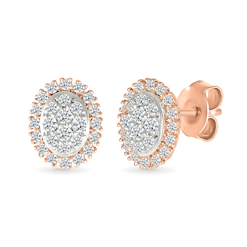 0.23 CT. T.W. Oval-Shaped Multi-Diamond Frame Stud Earrings in 10K Rose Gold