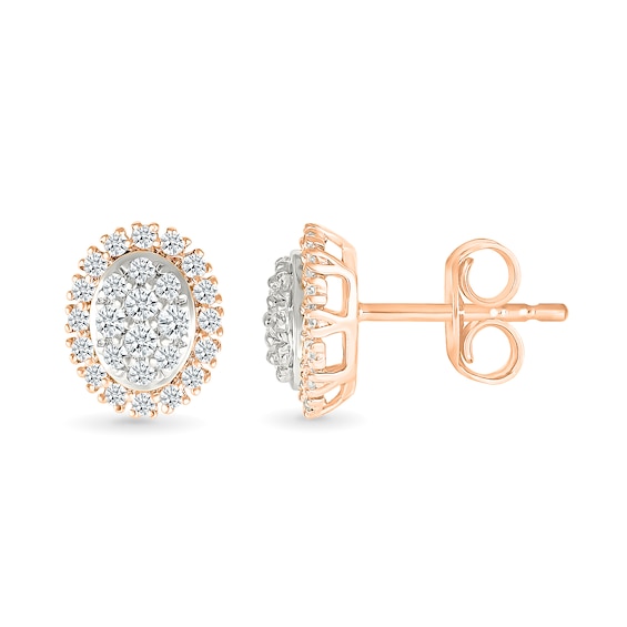 0.23 CT. T.W. Oval-Shaped Multi-Diamond Frame Stud Earrings in 10K Rose Gold