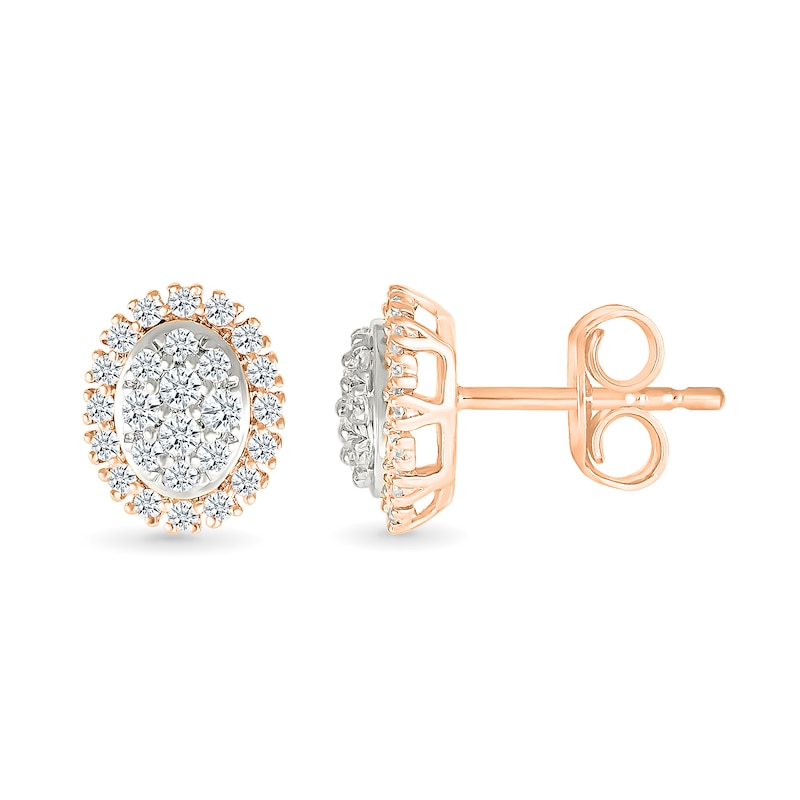 0.23 CT. T.W. Oval-Shaped Multi-Diamond Frame Stud Earrings in 10K Rose Gold