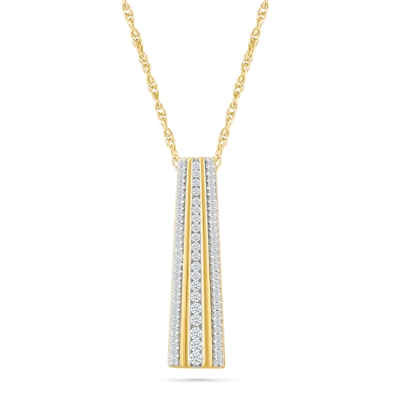 0.23 CT. T.W. Diamond Alternating Multi-Row Bar Drop Pendant in 10K Gold