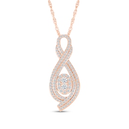 0.95 CT. T.W. Oval-Shaped Multi-Diamond Frame Double Infinity Pendant in 10K Rose Gold