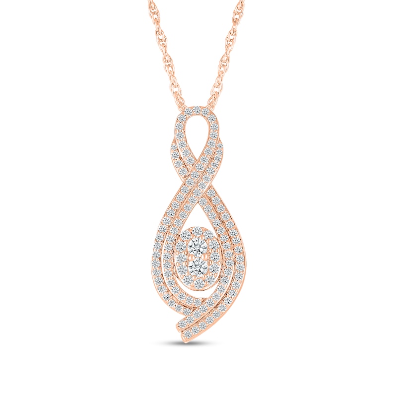 Main Image 1 of 0.95 CT. T.W. Oval-Shaped Multi-Diamond Frame Double Infinity Pendant in 10K Rose Gold