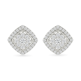 0.96 CT. T.W. Multi-Diamond Cushion-Shaped Frame Pendant and Stud Earrings Set in 10K White Gold