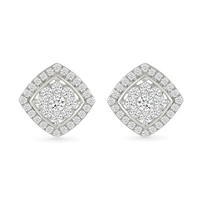 0.96 CT. T.W. Multi-Diamond Cushion-Shaped Frame Pendant and Stud Earrings Set in 10K White Gold