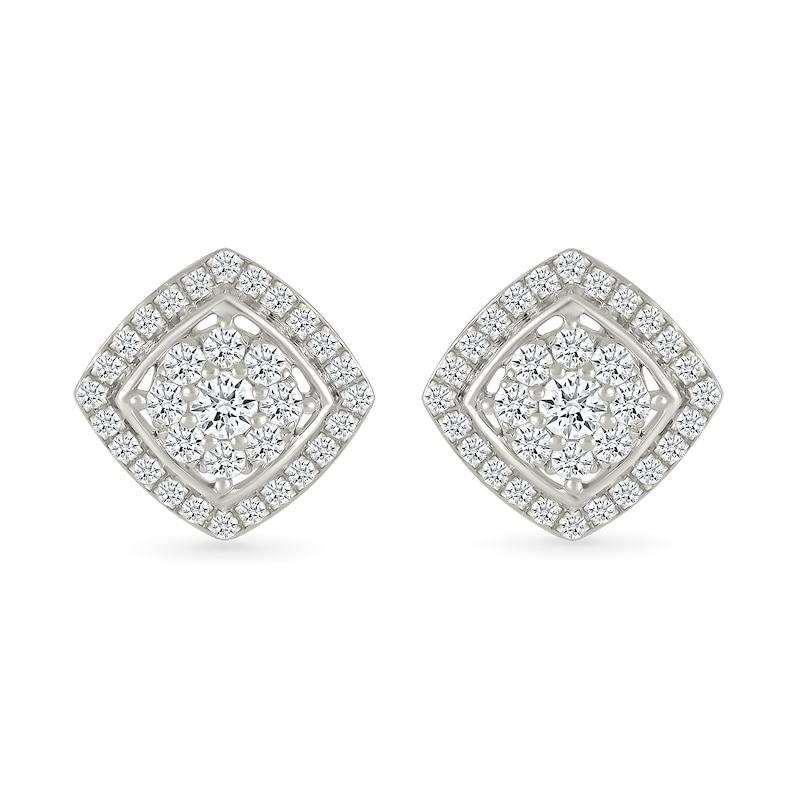 0.96 CT. T.W. Multi-Diamond Cushion-Shaped Frame Pendant and Stud Earrings Set in 10K White Gold