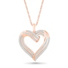 Thumbnail Image 1 of 0.45 CT. T.W. Diamond Twist Ribbon Double Heart Pendant in 10K Rose Gold