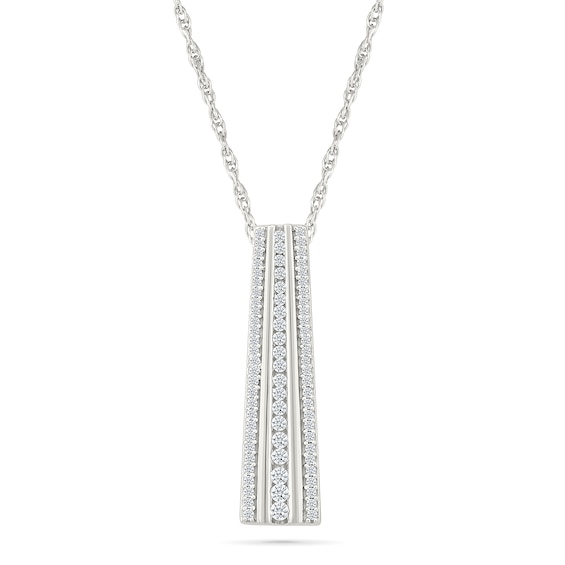 0.23 CT. T.W. Diamond Alternating Multi-Row Bar Drop Pendant in 10K White Gold