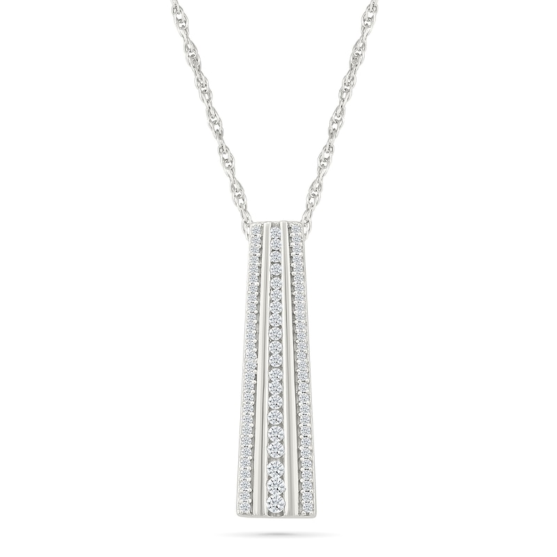 Main Image 1 of 0.23 CT. T.W. Diamond Alternating Multi-Row Bar Drop Pendant in 10K White Gold