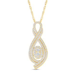 0.95 CT. T.W. Oval-Shaped Multi-Diamond Frame Double Infinity Pendant in 10K Gold