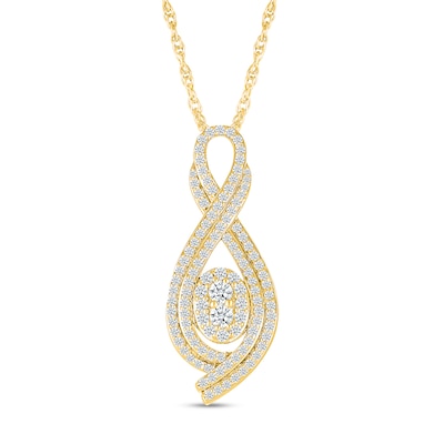 0.95 CT. T.W. Oval-Shaped Multi-Diamond Frame Double Infinity Pendant in 10K Gold