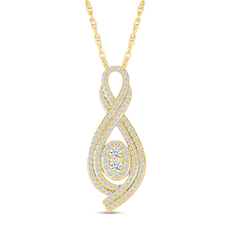 Main Image 1 of 0.95 CT. T.W. Oval-Shaped Multi-Diamond Frame Double Infinity Pendant in 10K Gold