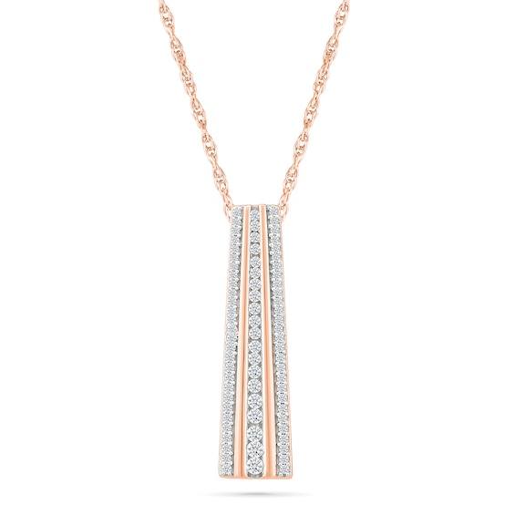 0.23 CT. T.W. Diamond Alternating Multi-Row Bar Drop Pendant in 10K Rose Gold