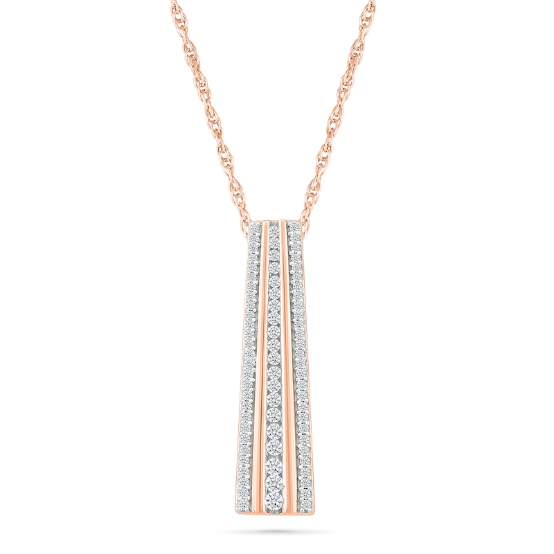 Main Image 1 of 0.23 CT. T.W. Diamond Alternating Multi-Row Bar Drop Pendant in 10K Rose Gold