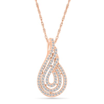 0.45 CT. T.W. Diamond Triple Swirl Teardrop Pendant in 10K Rose Gold