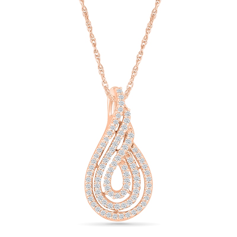 Main Image 1 of 0.45 CT. T.W. Diamond Triple Swirl Teardrop Pendant in 10K Rose Gold