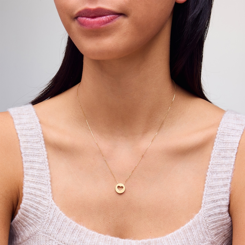 Satin Heart Cutout Disc Pendant in 10K Gold