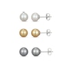 8.0-8.5mm Multi-Colour Freshwater Cultured Pearl Three Pair Stud Earrings Set in Sterling Silver