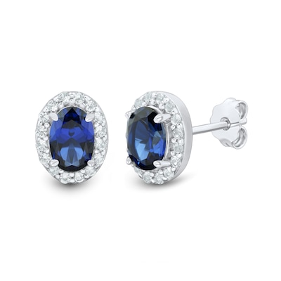 Blue and White Lab-Created Sapphire Frame Three Pair Stud Earrings Set in Sterling Silver