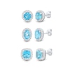 Thumbnail Image 1 of Swiss Blue Topaz and White Lab-Created Sapphire Frame Three Pair Stud Earrings Set in Sterling Silver