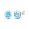 Thumbnail Image 2 of Swiss Blue Topaz and White Lab-Created Sapphire Frame Three Pair Stud Earrings Set in Sterling Silver