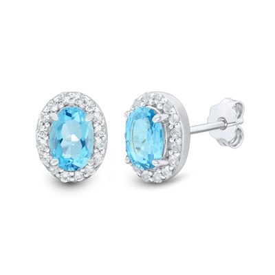 Swiss Blue Topaz and White Lab-Created Sapphire Frame Three Pair Stud Earrings Set in Sterling Silver