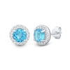 Swiss Blue Topaz and White Lab-Created Sapphire Frame Three Pair Stud Earrings Set in Sterling Silver