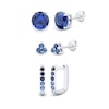 Thumbnail Image 1 of Blue Lab-Created Sapphire Three Pair Huggie Hoop and Stud Earrings Set in Sterling Silver