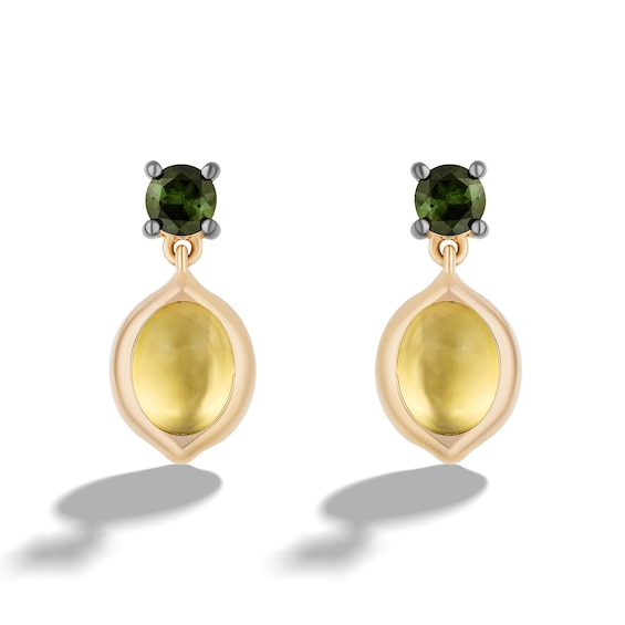 Limor Oval Lemon Quartz and Green Tourmaline Drop Earrings in Sterling Silver with 24K Gold Plate