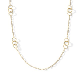 1.5mm Paper Clip Chain with Trio Circle Station Necklace in Hollow 14K Gold - 16"