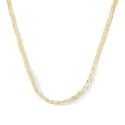 3.2mm Braided Herringbone Necklace in Hollow 14K Gold - 16"