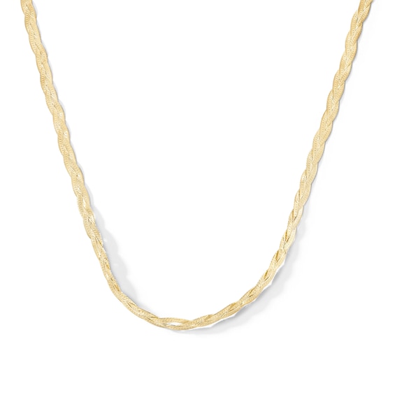 3.2mm Braided Herringbone Necklace in Hollow 14K Gold - 16"