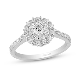 Enchanted Disney Majestic Princess 0.95 CT. T.W. Diamond Double Scallop Frame Engagement Ring in 14K White Gold - Size 7