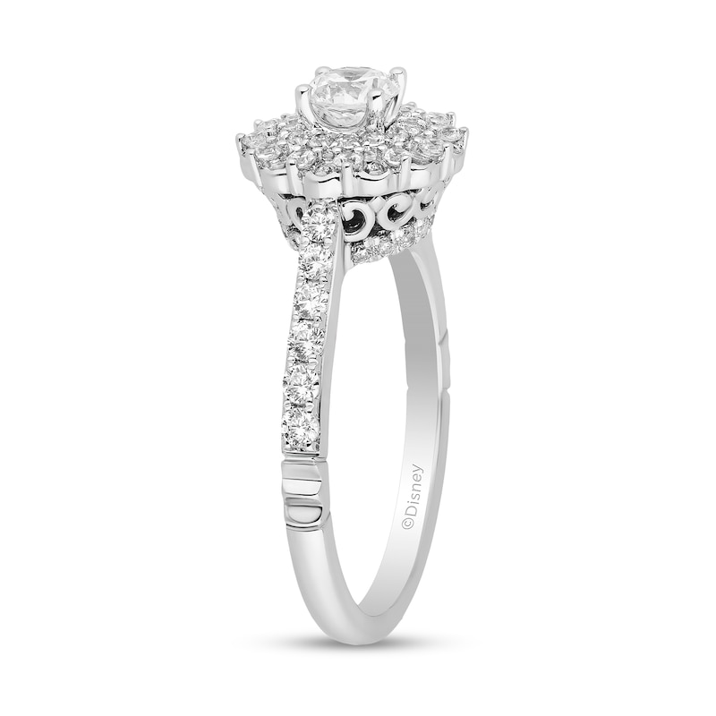 Main Image 2 of Enchanted Disney Majestic Princess 0.95 CT. T.W. Diamond Double Scallop Frame Engagement Ring in 14K White Gold - Size 7